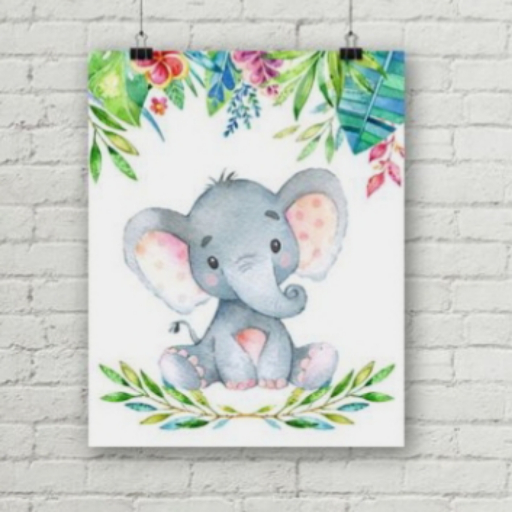 Framed animated safari elephant foliage picture